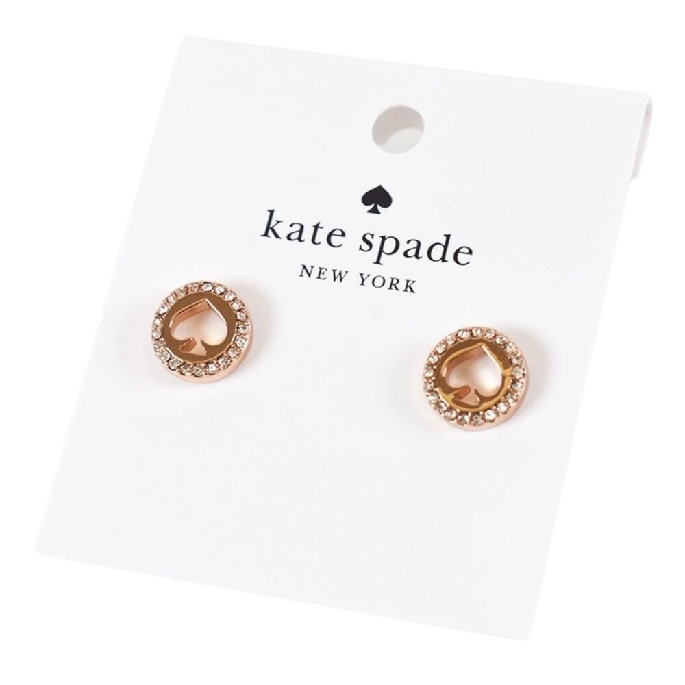 Kate Spade Spot the Spade Pavé Halo Stud Earrings. Clear / Rose Gold. NWT